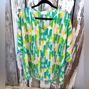 Adrienne Colorful Abstract Print Women's Top Size Medium Oversized